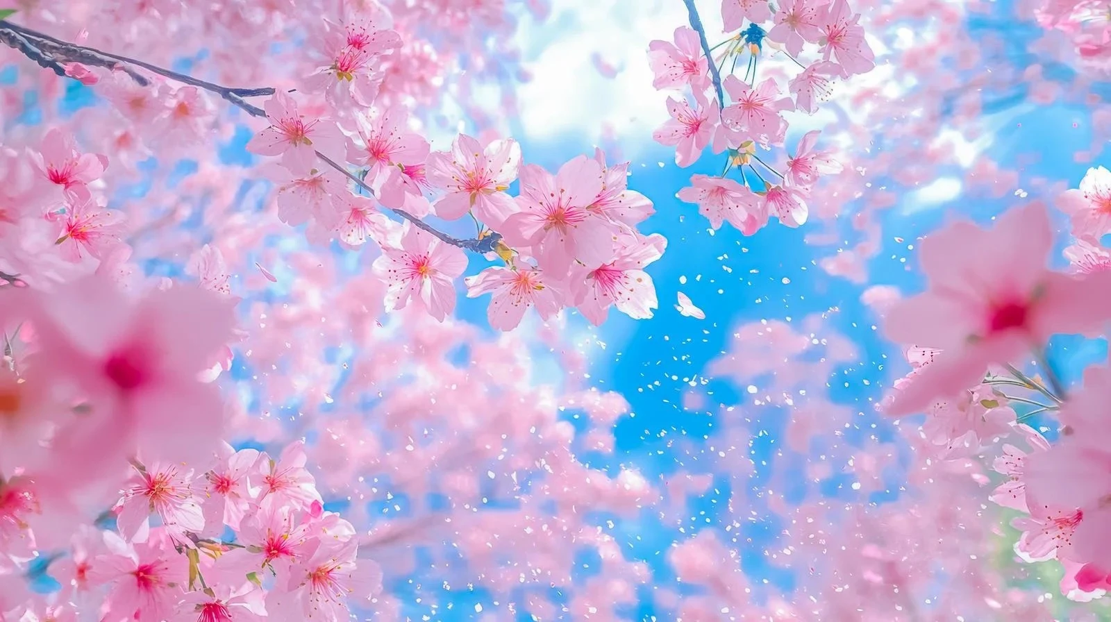 鮮やかな桜の花びらの天井
