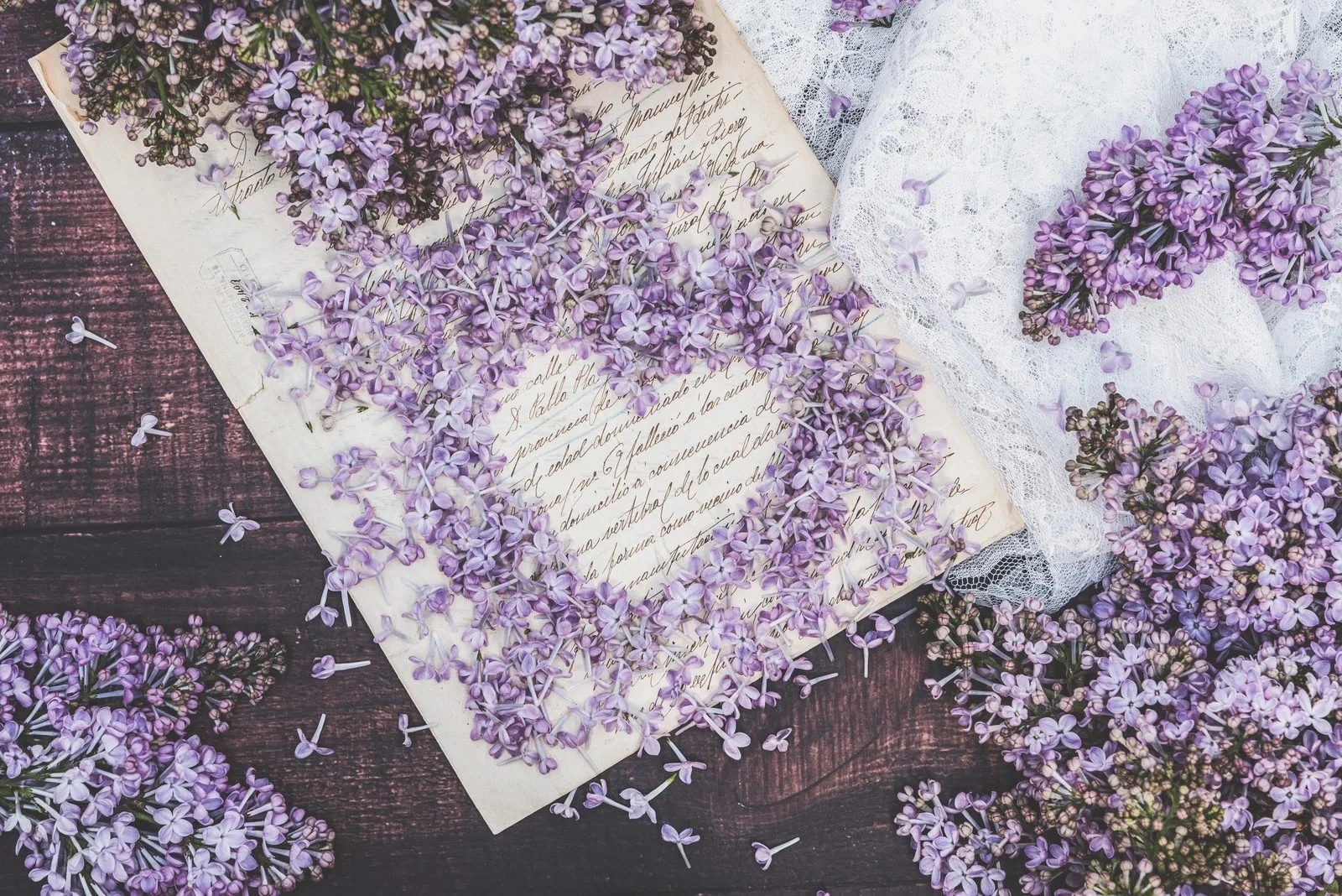 薄紫の花で作られた幸せのハート